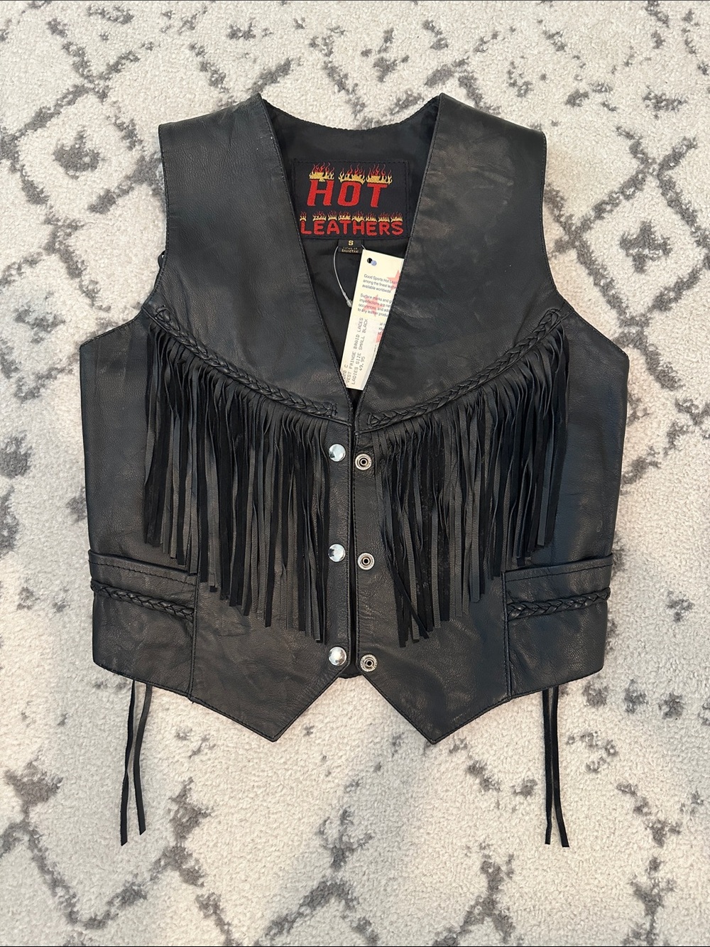 Hot Leathers Women's Black Leather Fringe Vest